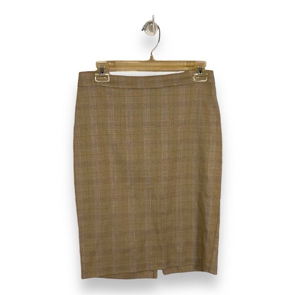 VINTAGE MEDIUM NECESSARY OBJECTS PLAID PENCIL SKIRT STRETCH ACADEMIA BEIGE
